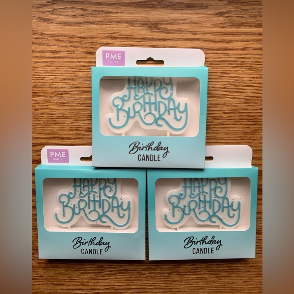 3 Birthday candles for cake - sparkle blue color
